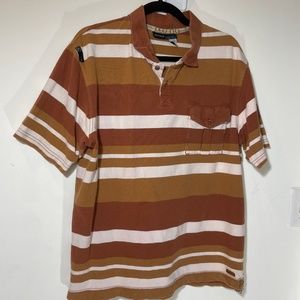 Vintage Rocawear L Brown/Tan Striped Polo Shirt